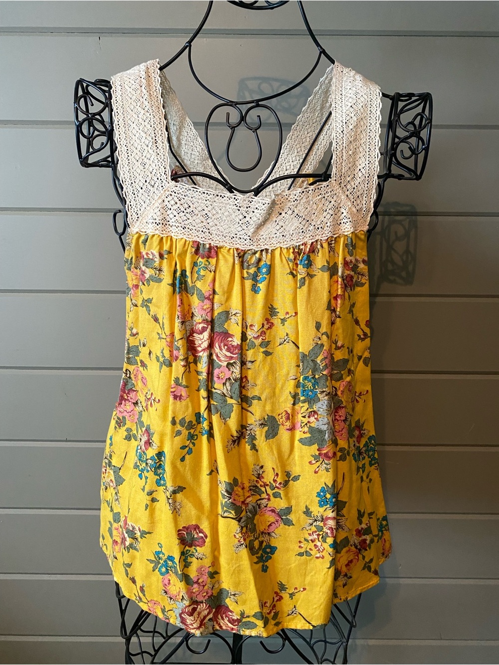 Anthropologie Yellow Floral Crochet-Trim Camisole